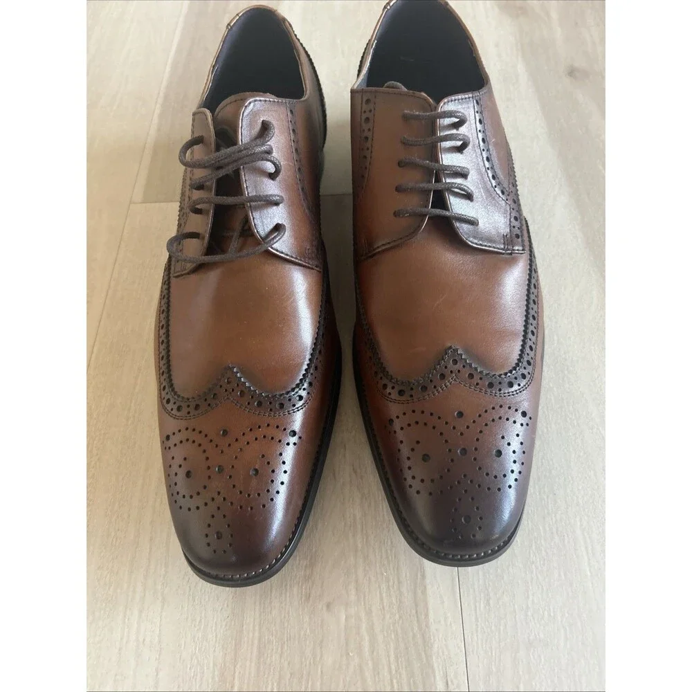 Jousen Men’s Wingtip Brogue Oxford Dress Shoes Brown Leather Size 13 Cognac